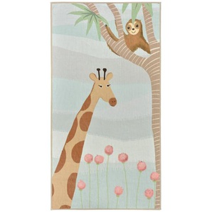 Lindorug Kinderteppich Living-Kids, Mehrfarbig, Textil, Giraffe, rechteckig, 80x150 cm, Oeko-Tex® Standard 100, für Fußbodenheizung geeignet, rutschfest, in verschiedenen Größen erhältlich, wasserabweisend, schmutzabweisend, Hausstauballergiker