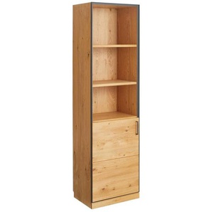 Linea Natura Aktenschrank, Anthrazit, Eiche, Holzwerkstoff, Asteiche, massiv,furniert,teilmassiv, 4 Fächer, 55x197x40 cm, Typenauswahl, Beimöbel erhältlich, abschließbar, Arbeitszimmer, Aktenschränke