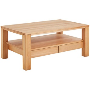 Linea Natura Couchtisch, Buche, Holz, Kernbuche, massiv, 2 Schubladen, rechteckig, eckig, 70x47.5x110 cm, Stauraum, Wohnzimmer, Wohnzimmertische, Couchtische, Couchtische mit Rollen