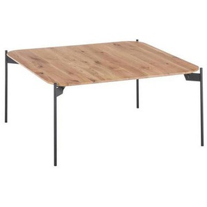 Linea Natura Couchtisch, Schwarz, Natur, Metall, Holz, Eiche, massiv, quadratisch, Rundrohr, 80x38x80 cm, Wohnzimmer, Wohnzimmertische, Couchtische, Metall-Couchtische