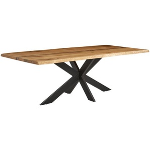 Linea Natura Esstisch, Eiche, Holz, Eiche, massiv, rechteckig, X-Form, 100x76x220 cm, Esszimmer, Tische, Esstische, Baumkantentische