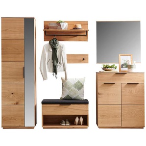 Linea Natura Garderobe, Anthrazit, Eiche, Holz, Textil, 6-teilig, Wildeiche, furniert, 1 Schubladen, 270x202x38 cm, Beimöbel erhältlich, stehend, Holzmöbel, Garderoben Holz, Garderoben-Sets Holz