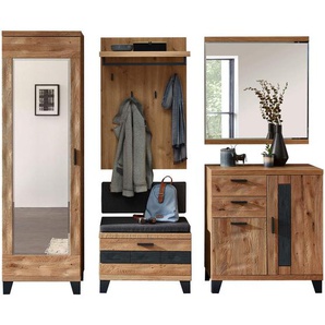 Linea Natura Garderobe, Grau, Wildeiche, Holz, Textil, Holzwerkstoff, Wildeiche, massiv, 245x203x38 cm, Holzmöbel, Garderoben Holz, Garderoben-Sets Holz