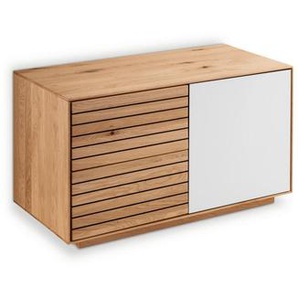 Linea Natura Garderobenbank, Weiß, Eiche, Holz, Glas, Wildeiche, massiv, 1-Sitzer, 2 Schubladen, 80x44x37 cm, Typenauswahl, Garderobe, Garderobenbänke