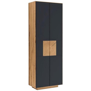 Linea Natura Garderobenschrank, Anthrazit, Eiche, Holz, Asteiche, massiv, 2 Fächer, 72x198x37 cm, Beimöbel erhältlich, griffloses Öffnen, Typenauswahl, umfangreiches Zubehör individuell planbar, Holzmöbel, Garderoben Holz, Garderobenschränke Holz