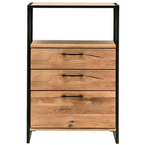 Linea Natura Kommode, Eiche, Metall, Wildeiche, massiv, Hartholz, 2 Schubladen, 80x108x39 cm, Typenauswahl, Beimöbel erhältlich, Wohnzimmer, Kommoden & Sideboards, Kommoden