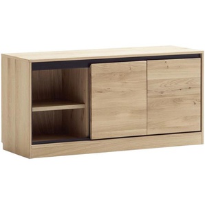 Linea Natura Lowboard, Eiche Bianco, Holzwerkstoff, Asteiche, furniert, massiv, 3 Fächer, 120x58x44 cm, Beimöbel erhältlich, stehend, Wohnzimmer, Wohnwände, Lowboards