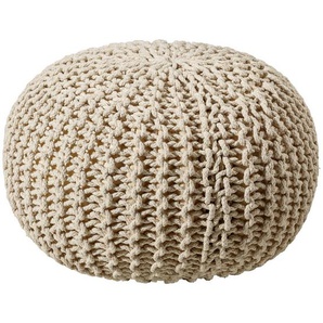 Linea Natura Pouf, Creme, Textil, Uni, Füllung: Styroporkugeln, 55x55x35 cm, AZO-frei, Indoor, Wohnzimmer, Hocker, Poufs