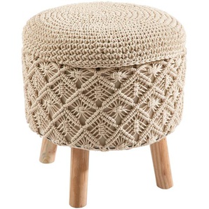 Linea Natura Pouf, Natur, Textil, massiv, Dekodiamanten, 45x45x45 cm, AZO-frei, Indoor, Wohnzimmer, Hocker, Poufs