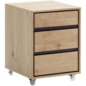 Linea Natura Rollcontainer, Eiche Bianco, Holzwerkstoff, Holz, Asteiche, massiv, furniert, 3 Schubladen, 45x55x50 cm, griffloses Öffnen, Beimöbel erhältlich, Arbeitszimmer, Container, Rollcontainer