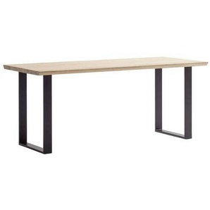 Linea Natura Schreibtisch, Holz, Metall, Asteiche, massiv, rechteckig, U-Form, 80x76x180 cm, Arbeitszimmer, Schreibtische, Bürotische