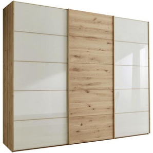 Linea Natura Schwebetürenschrank, Champagner, Eiche Bianco, Holzwerkstoff, Eiche, teilmassiv, 300x217x67 cm, ISO 9001, Goldenes M, Made in Germany, in verschiedenen Holzarten erhältlich, Größen erhältlich, Schlafzimmer, Kleiderschränke,