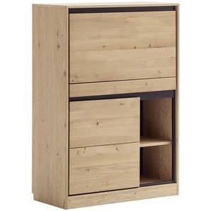 Linea Natura Sekretär, Eiche Bianco, Holz, Holzwerkstoff, Asteiche, furniert, massiv, rechteckig, Sockel, 86x123x40 cm, Stauraum, Arbeitszimmer, Schreibtische, Sekretäre