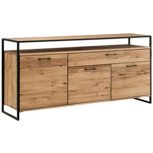 Linea Natura Sideboard, Metall, Wildeiche, massiv, Hartholz, 3 Fächer, 1 Schubladen, 170x92x44 cm, Typenauswahl, Beimöbel erhältlich, Holzmöbel, Kleinmöbel Holz, Holzkommoden, Sideboards Holz