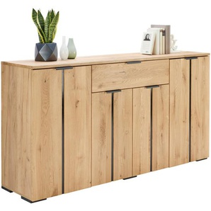 Linea Natura Sideboard, Schwarz, Eiche, Metall, Wildeiche, 4 Fächer, 1 Schubladen, 180.2x93.1x43.4 cm, stehend, Holzmöbel, Kleinmöbel Holz, Holzkommoden, Sideboards Holz