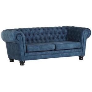 Livetastic Chesterfield-Sofa, Blau, Textil, Uni, 3-Sitzer, 203x79x93 cm, Made in EU, Wohnzimmer, Sofas & Couches, Sofas, Bigsofas