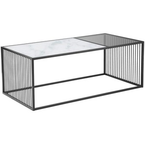 Livetastic Couchtisch, Grau, Schwarz, Weiß, Metall, Glas, rechteckig, Flachrohr, 55x42x110 cm, einfacher Aufbau, Wohnzimmer, Wohnzimmertische, Couchtische