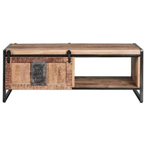 Livetastic Couchtisch Rustic Getaway, Anthrazit, Natur, Holz, Metall, Mangoholz, massiv, rechteckig, eckig, 60x45x120 cm, offenes Fach, Wohnzimmer, Wohnzimmertische, Couchtische