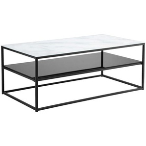 Livetastic Couchtisch, Schwarz, Weiß, Metall, Glas, rechteckig, Flachrohr, 60x43x110 cm, einfacher Aufbau, Wohnzimmer, Wohnzimmertische, Couchtische