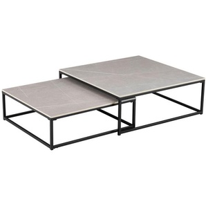 Livetastic Couchtischset, Grau, Schwarz, Metall, Keramik, 2-teilig, quadratisch, eckig, 75x65x27 cm, Wohnzimmer, Wohnzimmertische, Satztische