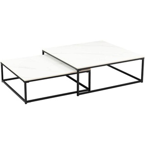 Livetastic Couchtischset, Schwarz, Weiß, Metall, Keramik, 2-teilig, quadratisch, eckig, 75x65x27 cm, Wohnzimmer, Wohnzimmertische, Satztische