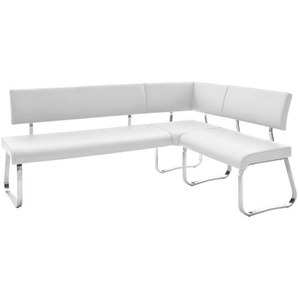 Livetastic Eckbank, Weiß, Edelstahl, Metall, Leder, Echtleder, Rindleder, seitenverkehrt montierbar, L-Form, 200x150 cm, mit Rückenlehne, Esszimmer, Bänke, Eckbänke