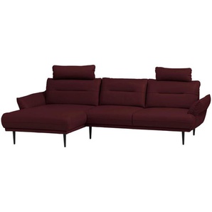 Livetastic Eckschlafsofa, Bordeaux, Leder, Echtleder, Rindleder, Buche, vollmassiv, 3-Sitzer, 287x158 cm, Made in EU, Lederauswahl, Rücken echt, in den Filialen seitenverkehrt erhältlich, Armteil links, rechts, Kopfteil links und rechts montierbar,