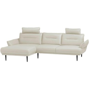 Livetastic Eckschlafsofa, Weiß, Leder, Echtleder, Rindleder, Buche, vollmassiv, 3-Sitzer, 287x158 cm, Made in EU, Lederauswahl, Rücken echt, in den Filialen seitenverkehrt erhältlich, Armteil links, rechts, Kopfteil links und rechts montierbar,