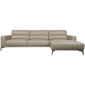 Livetastic Ecksofa, Greige, Leder, Echtleder, Rindleder, Kiefer, Kautschukholz, Meranti, Sperrholz, Hartholz, 4-Sitzer, L-Form, Ottomane rechts, 299x175 cm, Rücken echt, Wohnzimmer, Sofas & Couches, Wohnlandschaften, Ledersofas