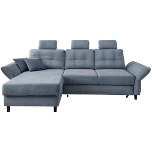 Livetastic Ecksofa, Hellblau, Holz, Textil, Buche, Fichte, Kiefer,Buche, 4-Sitzer, Füllung: Schaumstoff, Ottomane links, Eckteil, L-Form, 250-280x176 cm, Liegefunktion, seitenverkehrt erhältlich, Schlafen auf Sitzhöhe, Rücken echt, Armteil links, rechts,