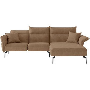 Livetastic Ecksofa Jakarta, Hellbraun, Textil, 3-Sitzer, Füllung: Daunen, Silikon,Silikon, Ottomane rechts, L-Form, 265x185 cm, Made in EU, planbar, Rücken echt, individuell planbar, Wohnzimmer, Sofas & Couches, Wohnlandschaften