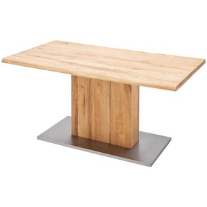 Livetastic Esstisch, Holz, Metall, Holzwerkstoff, Balkeneiche, massiv, rechteckig, Säule, 100x77x200 cm, Esszimmer, Tische, Esstische, Baumkantentische