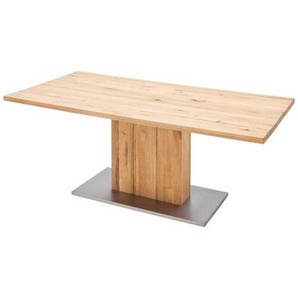 Livetastic Esstisch, Holz, Metall, Holzwerkstoff, Balkeneiche, massiv, rechteckig, Säule, 100x77x200 cm, Esszimmer, Tische, Esstische