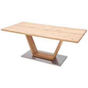 Livetastic Esstisch, Holz, Metall, Holzwerkstoff, Balkeneiche, massiv, rechteckig, Säule, 90x77x160 cm, Esszimmer, Tische, Esstische