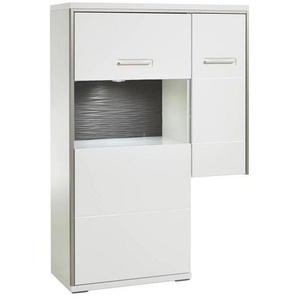 Livetastic Highboard, Grau, Silber, Weiß, Weiß Hochglanz, Metall, 2 Fächer, 94x137x38 cm, Made in EU, stehend, Wohnzimmer, Kommoden & Sideboards, Highboards