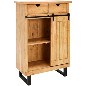 Livetastic Highboard Juba, Natur, Metall, Akazie, massiv, Texte, 1 Fächer, 2 Schubladen, 85x125x40 cm, handgemacht, Wohnzimmer, Kommoden & Sideboards, Highboards