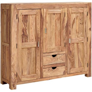 Livetastic Highboard Wolf Möbel, Natur, Metall, Sheesham, massiv, 2 Schubladen, 140x120x40 cm, Beimöbel erhältlich, Holzmöbel, Kleinmöbel Holz, Holzkommoden, Highboards Holz