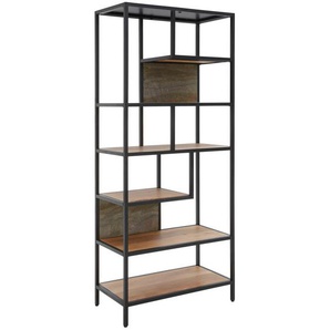 Livetastic Regal Lome, Grün, Schwarz, Akazie, Holz, Metall, Akazie, Holz, 6 Fächer, 75x174x38 cm, stehend, Arbeitszimmer, Büroregale, Bücherregale