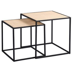 Livetastic Satztisch Beistelltisch, Natur, Schwarz, Metall, Naturmaterialien, Holzwerkstoff, quadratisch, eckig, 44x44x44 cm, einfacher Aufbau, Wohnzimmer, Wohnzimmertische, Satztische