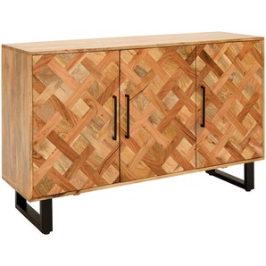 Livetastic Sideboard Moroni, Natur, Metall, Mangoholz, massiv, geometrisch, 2 Fächer, 130x80x40 cm, handgemacht, Schlafzimmer, Schlafzimmer Kommoden