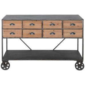 Livetastic Sideboard, Natur, Schwarz, Metall, Tanne, massiv, 8 Schubladen, 123x81x41.5 cm, Esszimmer, Barmöbel, Barwagen