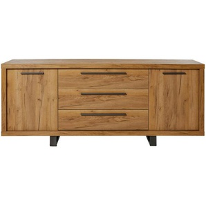 Livetastic Sideboard, Schwarz, Eiche, Metall, 2 Fächer, 3 Schubladen, 180x75x39.50 cm, stehend, in verschiedenen Holzdekoren erhältlich, Wohnzimmer, Kommoden & Sideboards, Sideboards