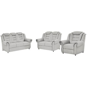 Livetastic Sitzgarnitur, Hellgrau, Textil, 3-teilig, Made in EU, Hocker erhältlich, Rücken echt, Armteil links, rechts, Wohnzimmer, Sofas & Couches, Sitzgarnituren