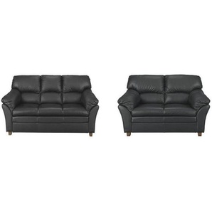 Livetastic Sitzgarnitur, Schwarz, Leder, Echtleder, Büffelleder, Eiche, teilmassiv, Made in EU, Wohnzimmer, Sofas & Couches, Sitzgarnituren