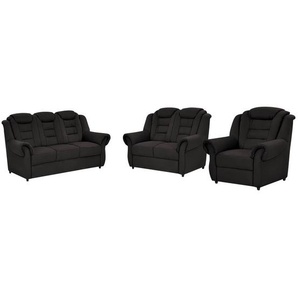 Livetastic Sitzgarnitur, Schwarz, Textil, 3-teilig, Made in EU, Hocker erhältlich, Rücken echt, Armteil links, rechts, Wohnzimmer, Sofas & Couches, Sitzgarnituren