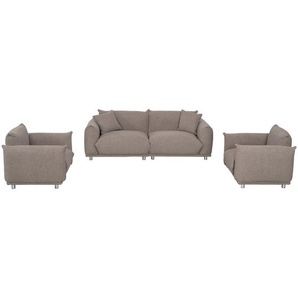 Livetastic Sitzgarnitur, Taupe, Textil, 3-teilig, Füllung: Polyester, 218x103x75 cm, Wohnzimmer, Sofas & Couches, Sitzgarnituren