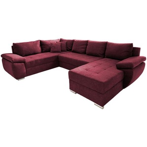 Livetastic Wohnlandschaft, Beere, Uni, 5-Sitzer, Füllung: Schaumstoff, Ottomane rechts, U-Form, 305x219 cm, Made in EU, Liegefunktion, Wohnzimmer, Sofas & Couches, Wohnlandschaften, Wohnlandschaften in U-Form