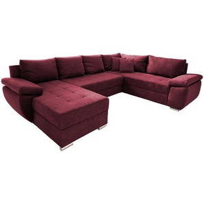 Livetastic Wohnlandschaft, Beere, Uni, 5-Sitzer, Füllung: Schaumstoff, Ottomane links, U-Form, 305x219 cm, Made in EU, Liegefunktion, Wohnzimmer, Sofas & Couches, Wohnlandschaften, Wohnlandschaften in U-Form