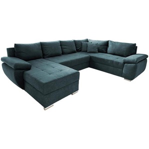 Livetastic Wohnlandschaft, Blau, Uni, 5-Sitzer, Füllung: Schaumstoff, Ottomane links, U-Form, 305x219 cm, Made in EU, Liegefunktion, Wohnzimmer, Sofas & Couches, Wohnlandschaften, Wohnlandschaften in U-Form