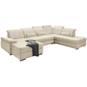 Livetastic Wohnlandschaft, Creme, Textil, Uni, 7-Sitzer, Füllung: Schaumstoff, Ottomane rechts, U-Form, 375x250 cm, Made in EU, Wohnzimmer, Sofas & Couches, Wohnlandschaften, Wohnlandschaften in U-Form